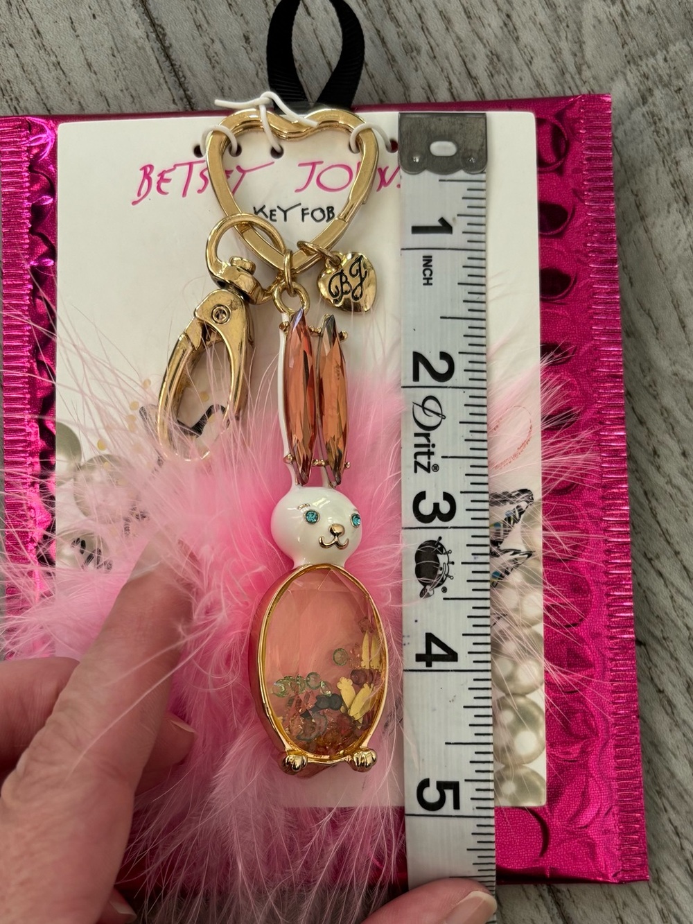 Betsey Johnson key fob charm - bunny with pink fluffy tail. BNWT. - Picture 5 of 5